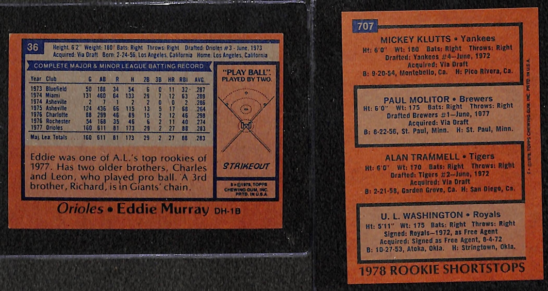  1978 Topps Baseball Complete Set of 726 Cards w. Eddie Murray Rookie & Molitor/Trammel Rookie Card
